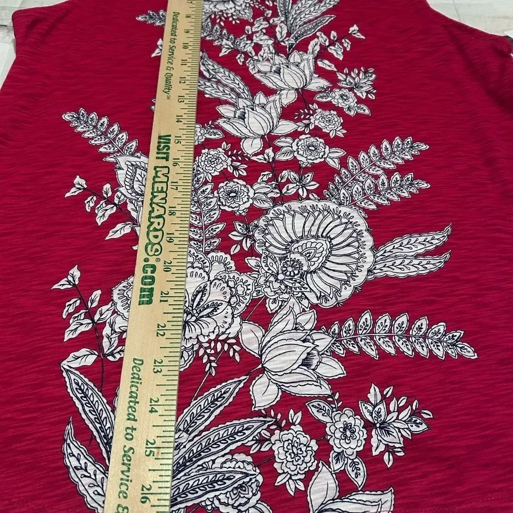 Liz Claiborne Red Floral V-Neck Sleeveless Tie Shoulders Tank Top NEW - Picture 12 of 14